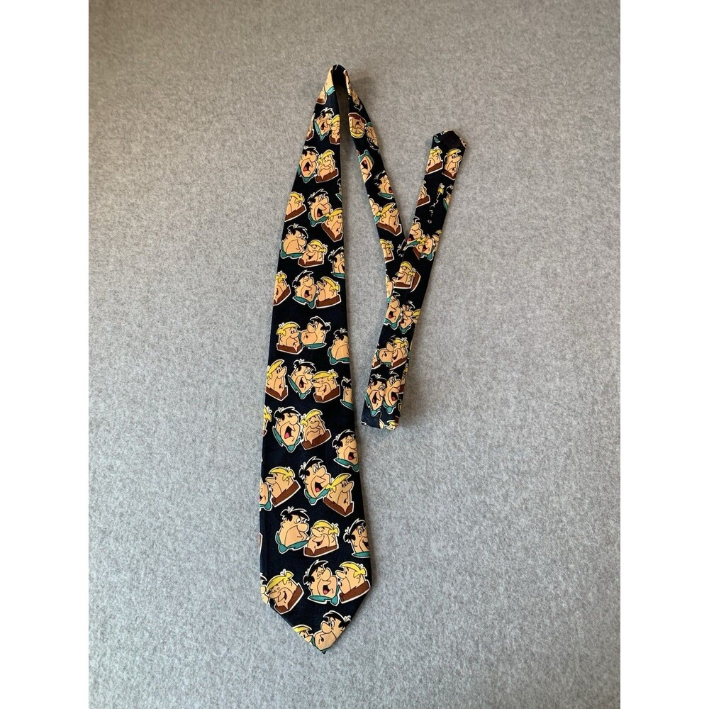 Hanna-Barbera Woven Polyester Cartoon Fred Flintstone Barney Rubble Black Tie